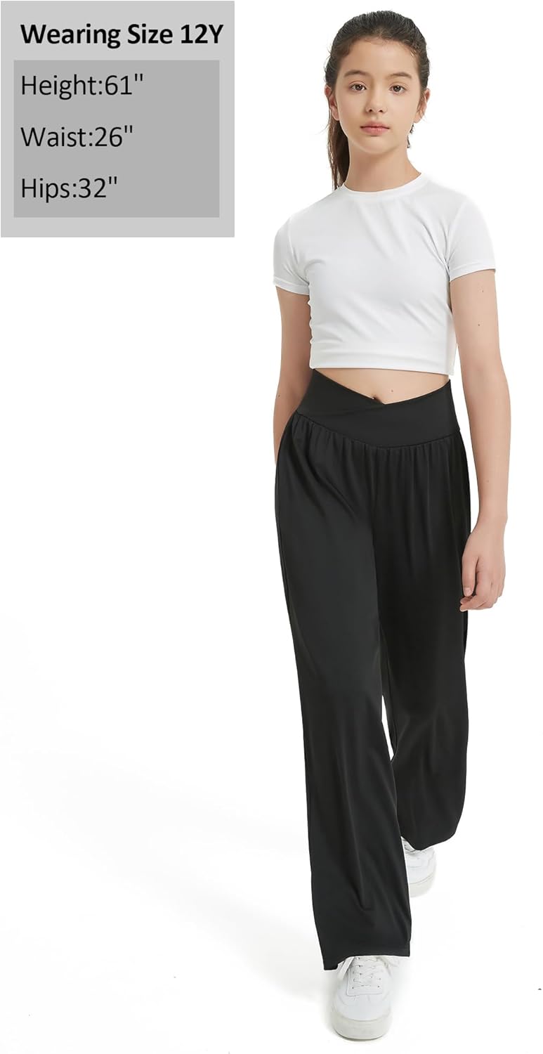 EXARUS 3 Pack Girls Wide Leg Pants Baggy/Tapered Flowy Loose Teens Elastic Waist Yoga Sweatpants Pockets Youth 6-14Y - Image 5