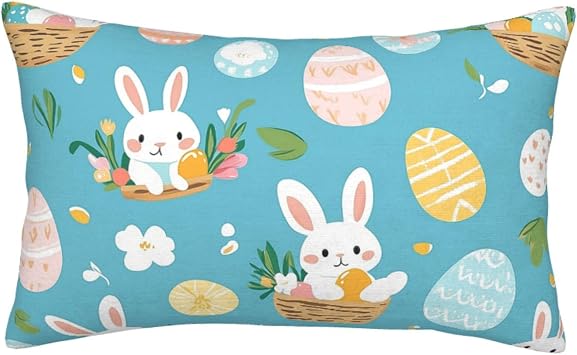 Easter Bunnies Baskets Eggs Pillow Covers 14x20 Inch Rectangle Throw Pillow Covers Decorative Pillow Cases Modern Cushion Covers for Bed Sofa Couch