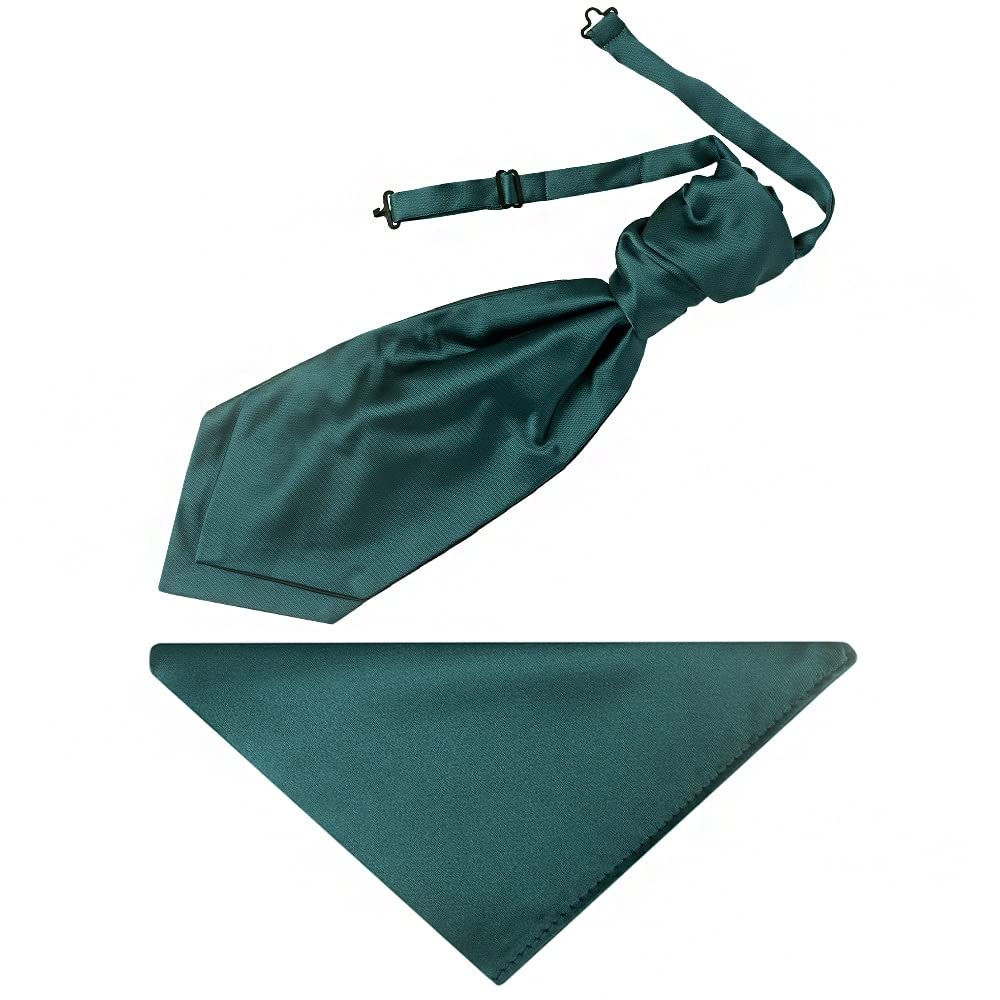 TIES R US Plain Dark Teal Satin Men's Cravat Tie and Pocket Square Set