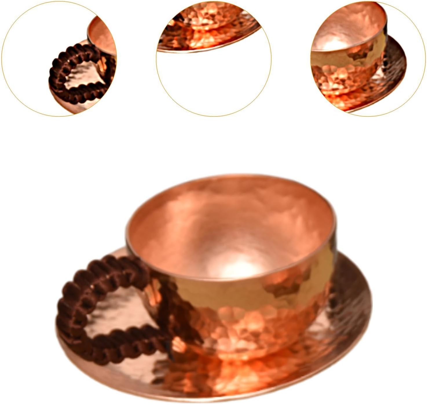 Pure Copper Coffee Tea Cup Espresso Mug 70ml Table Supplies Cup and Saucer Coffee Cup Set for Wedding Coffee Shop Adults Men, with handle