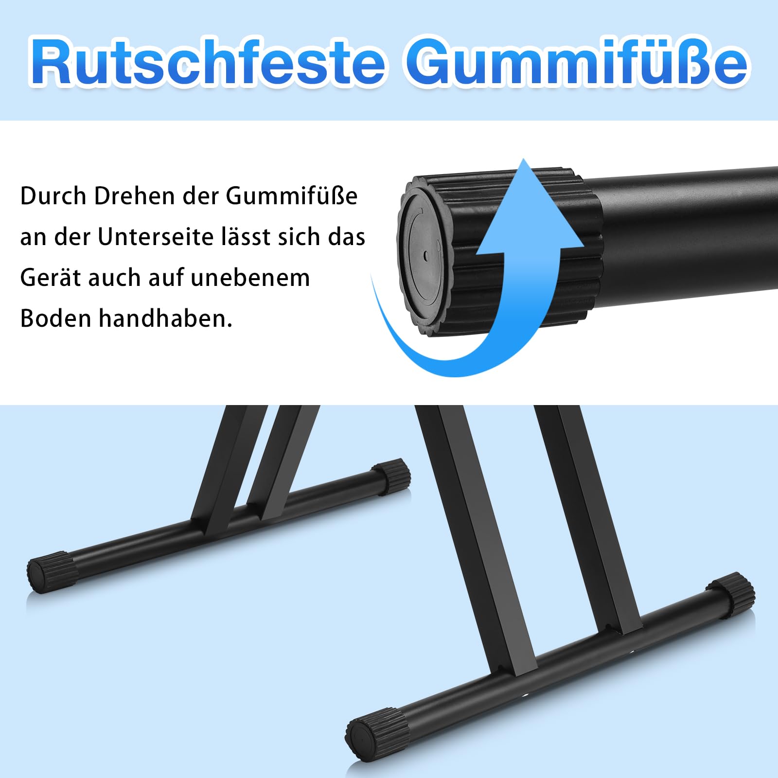 Keyboardständer-Doppelstrebig Keyboard Ständer mit Sicherheitslaschen, höhenverstellbar in 7 Stufen von 25-93cm, X-Form piano stand faltbar und abnehmbar, kann für 54/88 Tasten E-Piano, Kinderklavier
