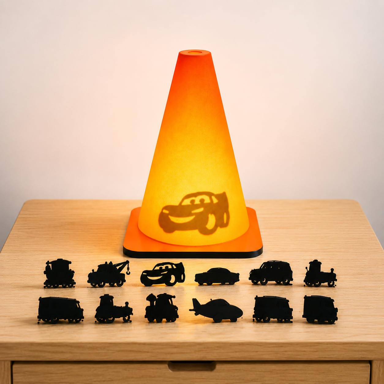 Disney Cars Inspired LED Night Light with 12 Interchangeable Cartoon Car Characters – Kids Bedroom & Nursery Display Lamp