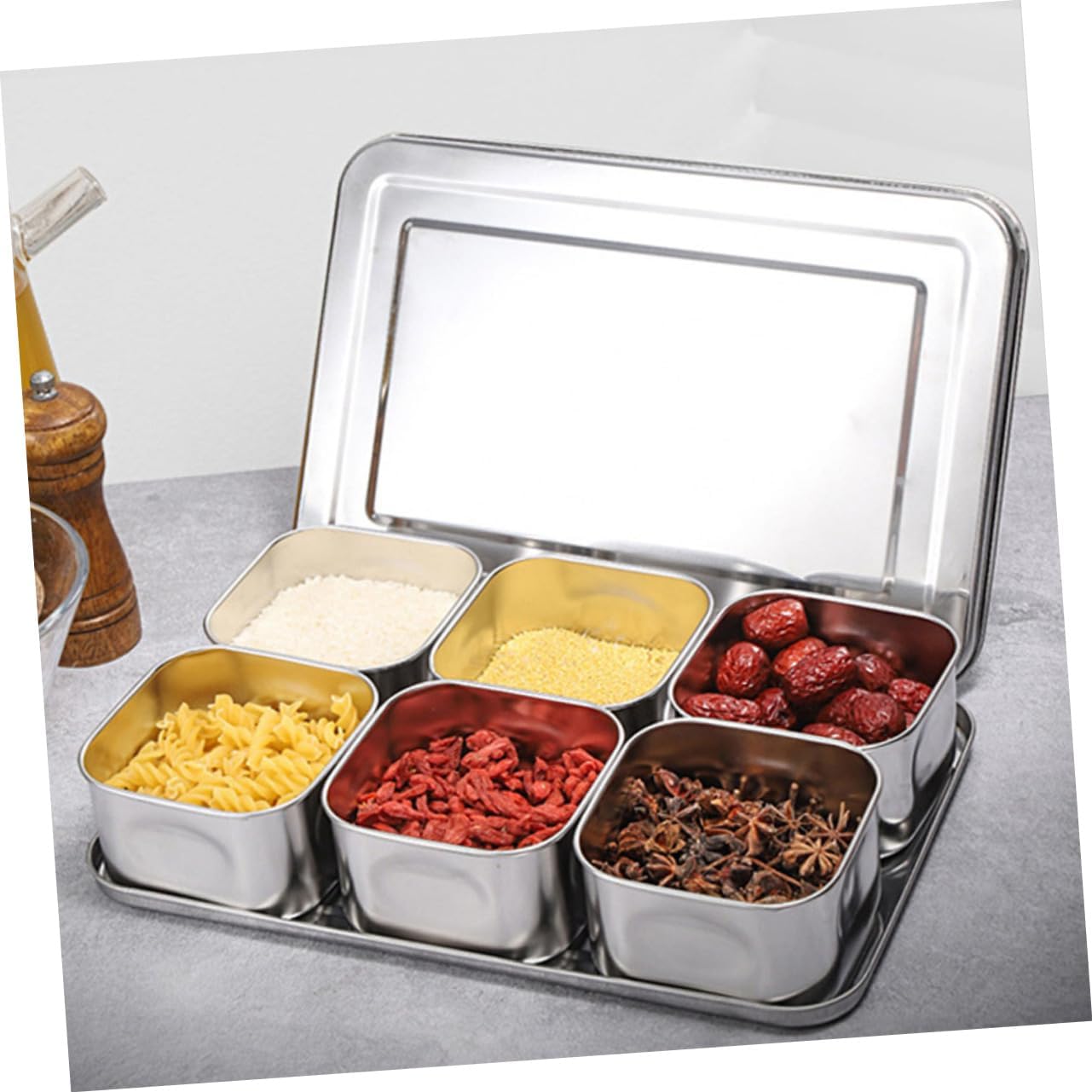 2 Sets Seasoning Box Condiment Jar Kitchen Gadget Salt Shaker with Lid Metal Jars Metal Tins with Lids Camping Seasoning Containers Pots Square Spices Stainless Steel (Silv