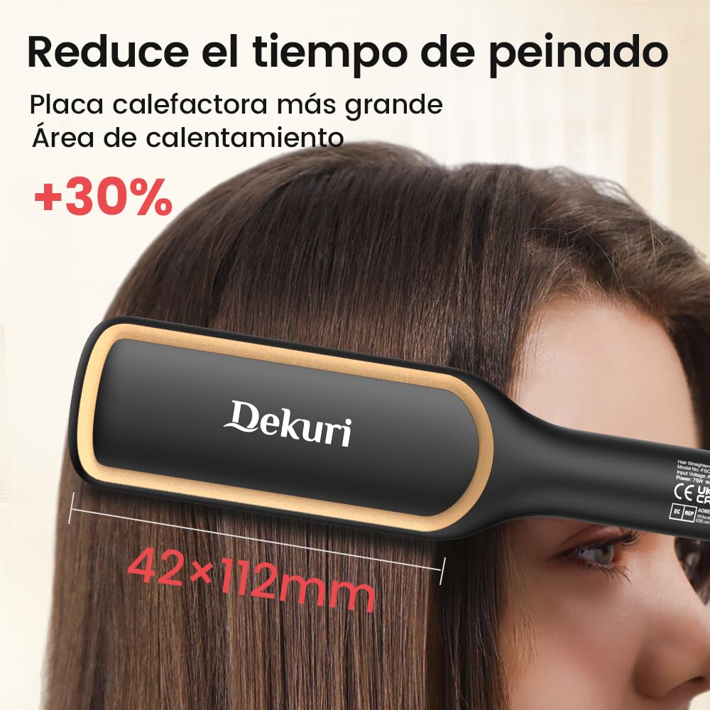 Cepillo Alisador Pelo, 42 mm de Peine Alisador de Cabello, Com Iões negativos, 6 Temperaturas, 130°C-230°C, Pantalla LED，Creación rápida de cabello suave y liso