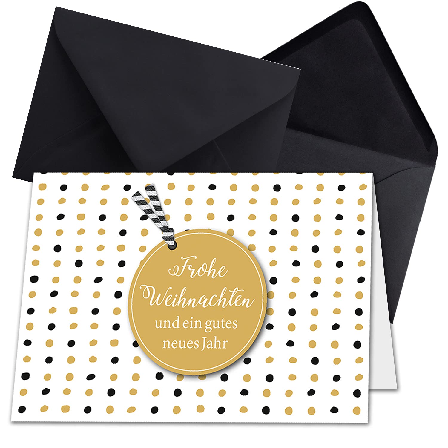 NEUSER PAPIER 200x Weihnachtskarten-Set DIN A6 in modernem Design mit Punkten - Faltkarten mit Umschlägen DIN C6 in Schwarz mit Nassklebung - Weihnachtsgrüße für Firmen und Privat