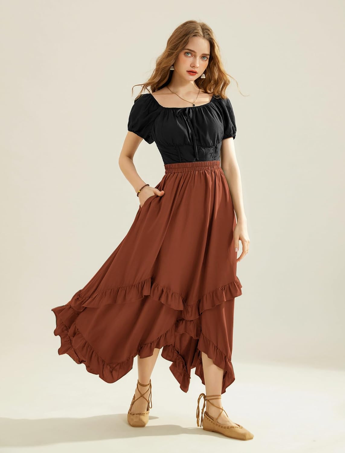 Scarlet Darkness Long Skirts for Women High Waist Renaissance Skirt Maxi Skirt with Pockets - Image 6