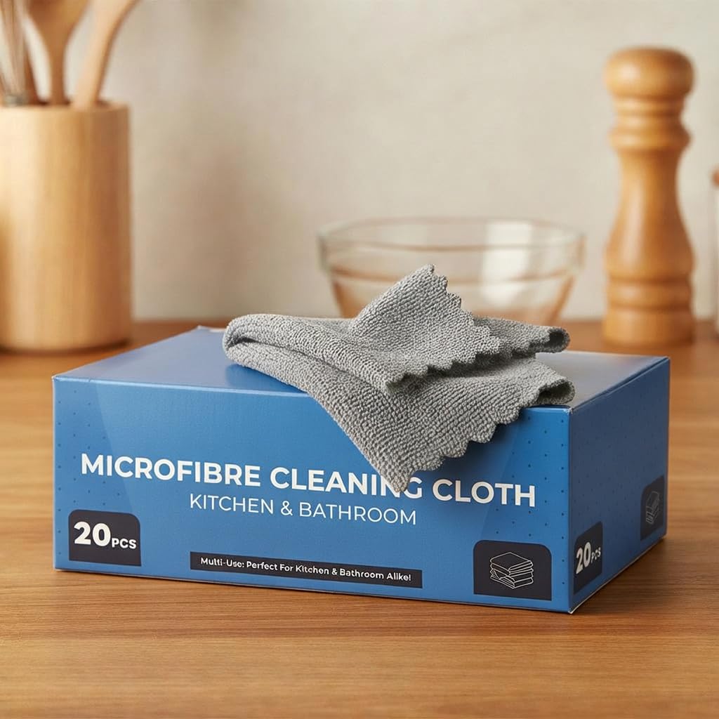 SIMPARTE 180 GSM All-Purpose Microfiber Cleaning Cloth Dispenser – Reusable Washable Lint-Free Absorbent Towels for Car Care, Kitchen, Glass & Polishing (Pack of 20/Box)-image-0