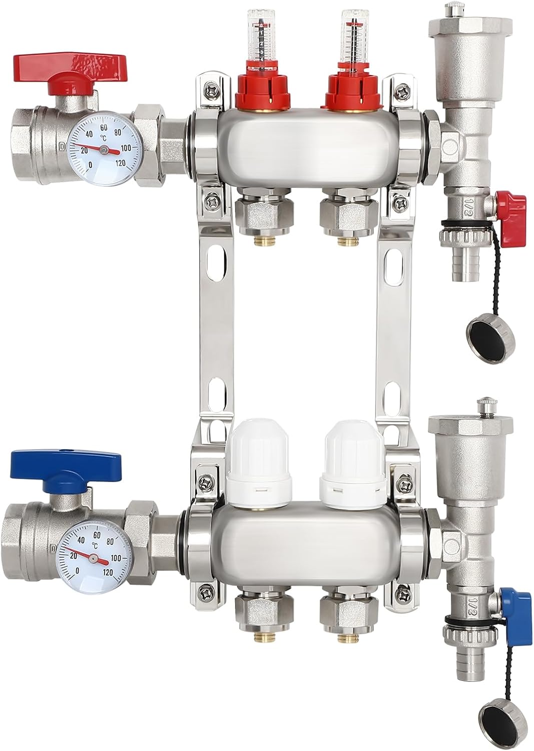 Dollate 12-Loop Radiant Floor Heating Pex Manifold Stainless Steel Floor Heat Manifold Kit With for Hydronic Radiant Floor Heating