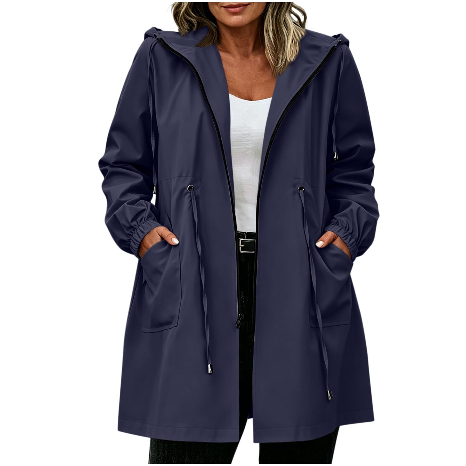 UHouse Damen Regenmantel Wasserdicht mit Kapuze Regenjacke Lang Große Größen Regen Windbreaker Atmungsaktiv Regenjacken Outdoor Mantel Leichte Trenchcoat Elegant Jacke