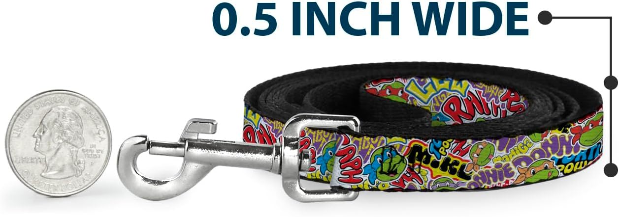 Nickelodeon Pet Leash, Dog Leash, Teenage Mutant Ninja Turtles Sticker Slaps White Multi Color, 6 Feet Long 1.0 Inch Wide