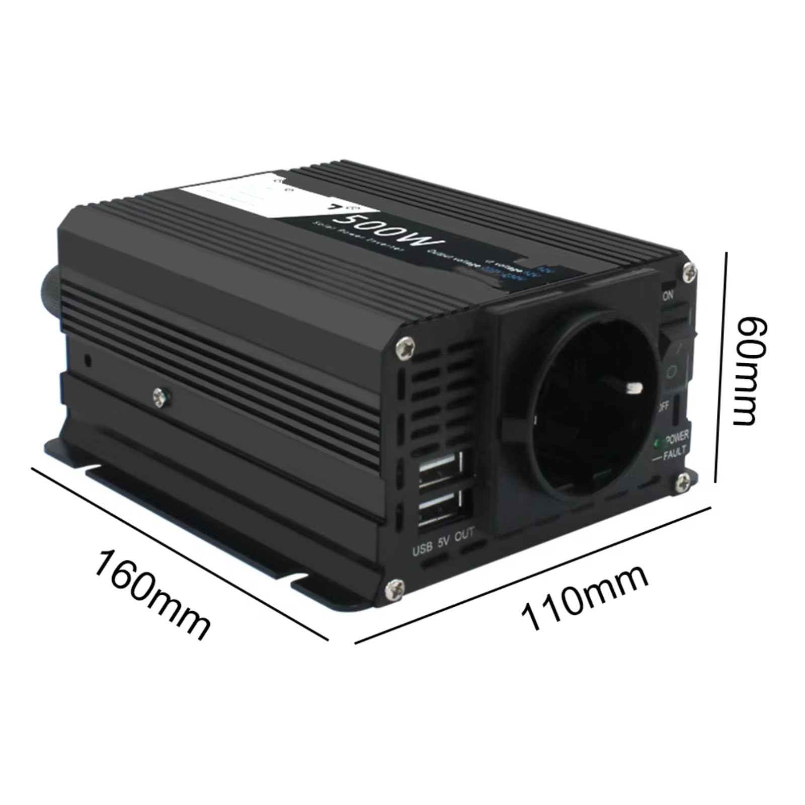 Convertisseur Onduleur Voiture 500 W DC 12 V vers AC 110 V 220 V 50 Hz 60 Hz Adaptateur Transformateur Automatique Double Prise USB Universelle Convertisseur Pur Sinus(12V 220V EU Black)