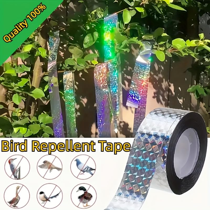 Image of Bird Scare Tape Reflective 360 ft - Holographic Deterrent Tape for Outdoor, Repellent Ribbon for Garden, Balcony, Crops, Anti Pigeon & Pest Control