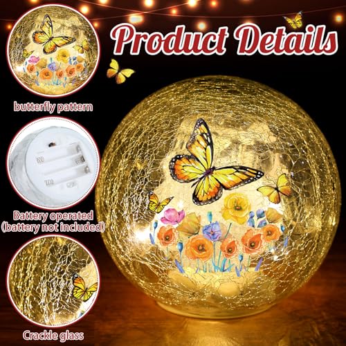 Image of 3pcs Spring Crackle Glass Ball Lights - Butterfly Ball Lamp Ornaments Indoor Globes Decorations LED Night Tabletop Decorative Sphere Lamp for Home Decor