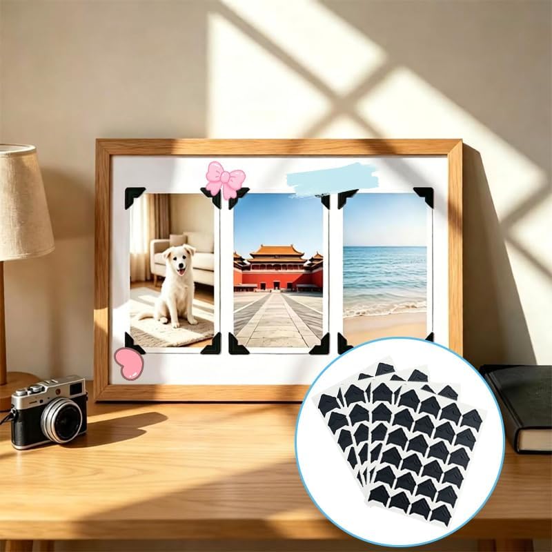 240 PCS Photo Corners Self Adhesive Black, Photo Corners Stickers, Picture Mounting Corners for Scrapbooking, Photo Albums, Journals and DIY Craft Projects