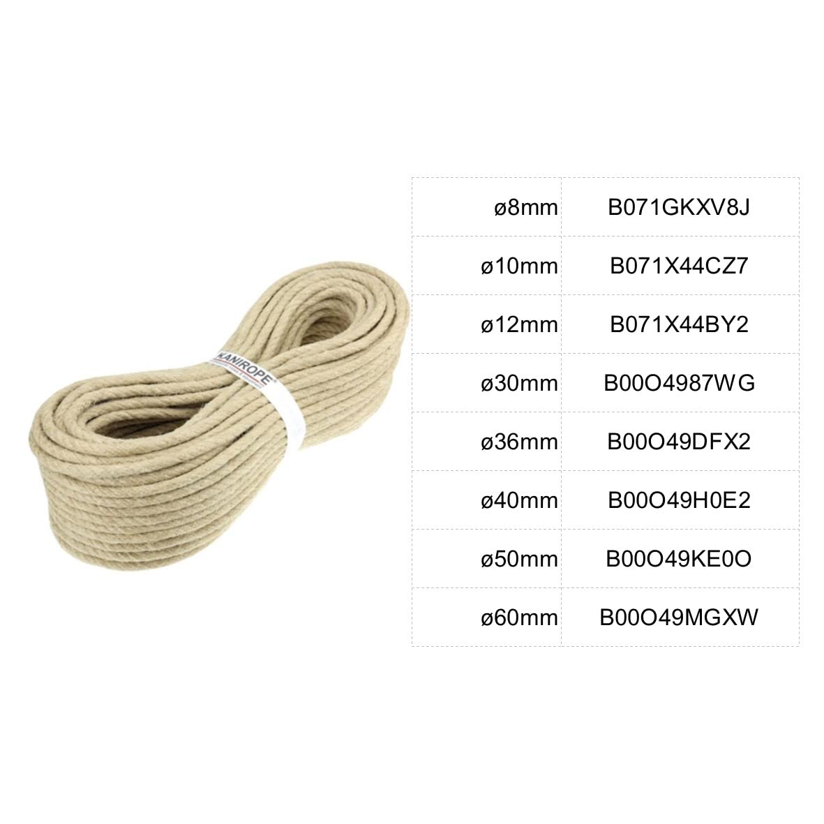Kanirope® Cordage en chanvre HEMPTWIST ø12mm 15m 4 tourons