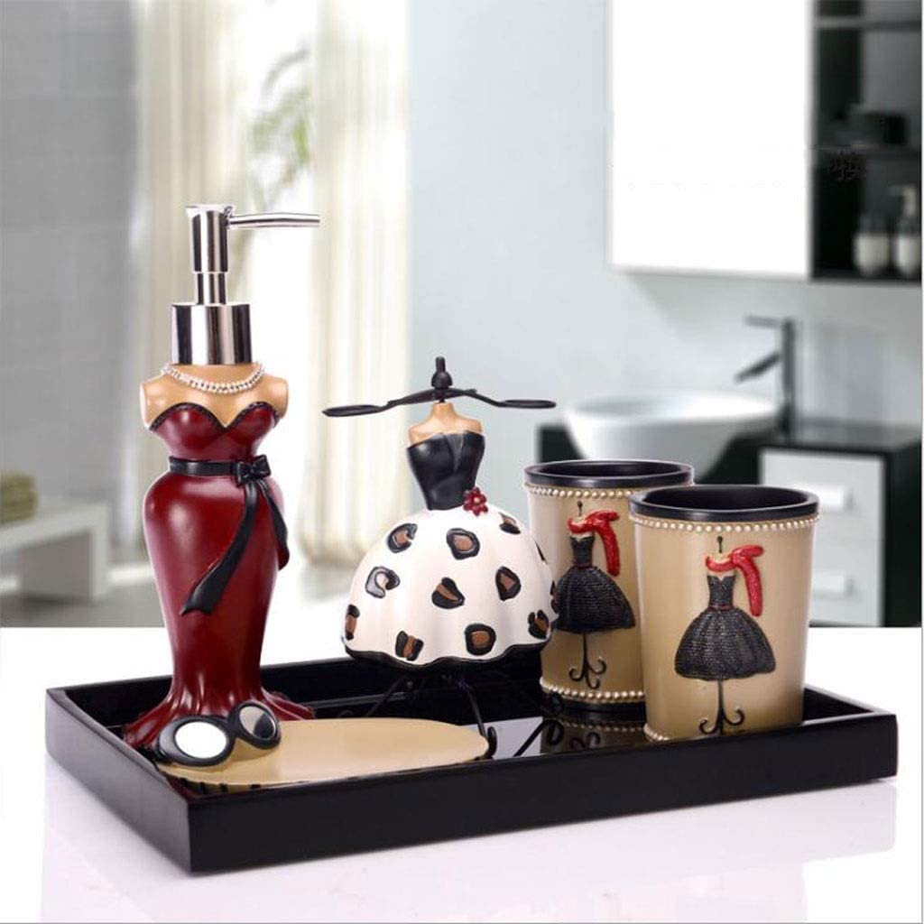 Juego de Accesorios baño Kit Juego De Accesorios De Baño De Resina, Soporte para Cepillo De Dientes, Vaso, Jabonera, Dispensador De Jabón, Juego De Baño Conjunto baño Set para el baño(6pcs)