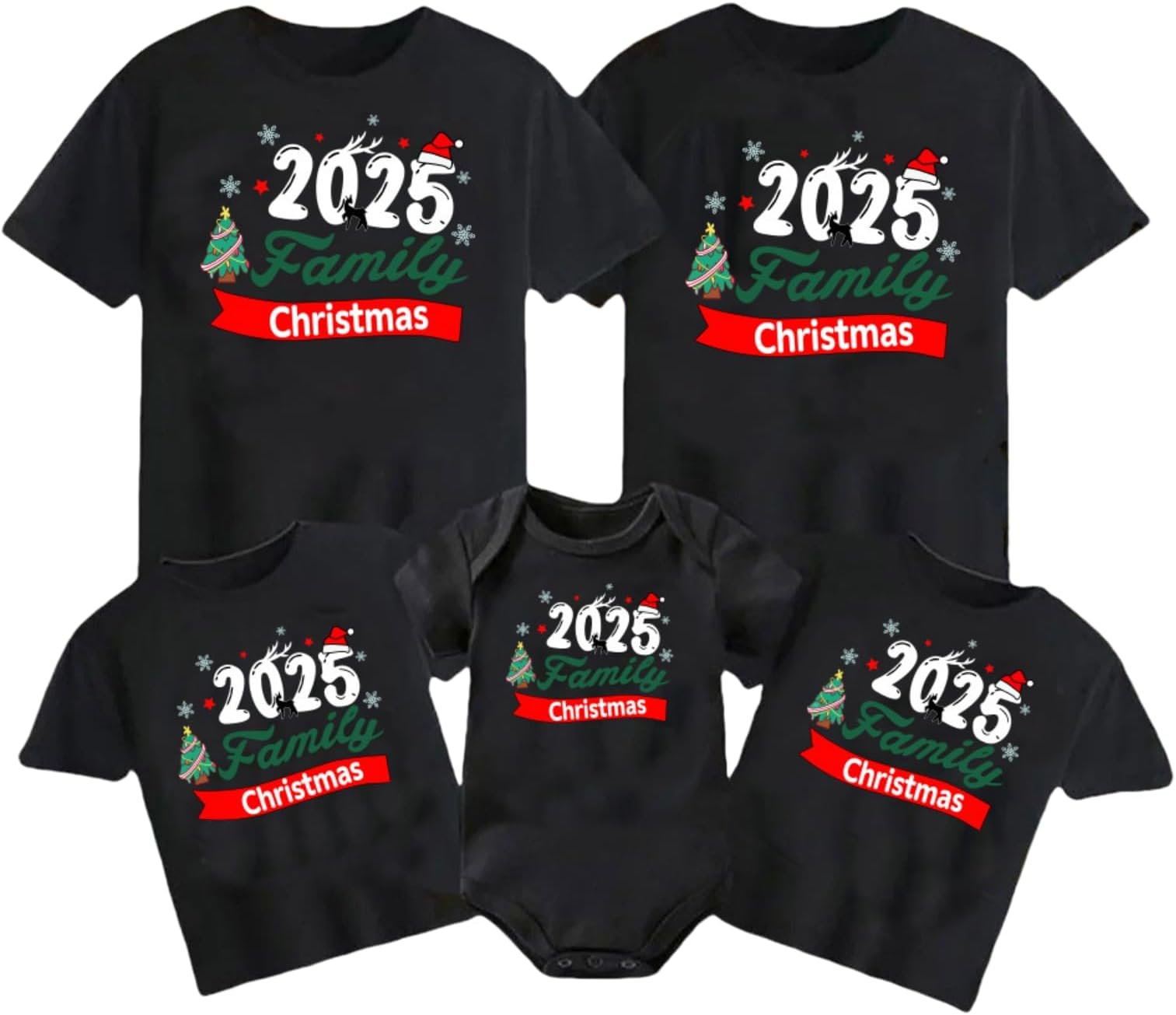 Matching Family Christmas Shirts Hello 2025 Funny Plus Size Tops Couple Outfit Tee Parent-Child Short Sleeves Christmas Top