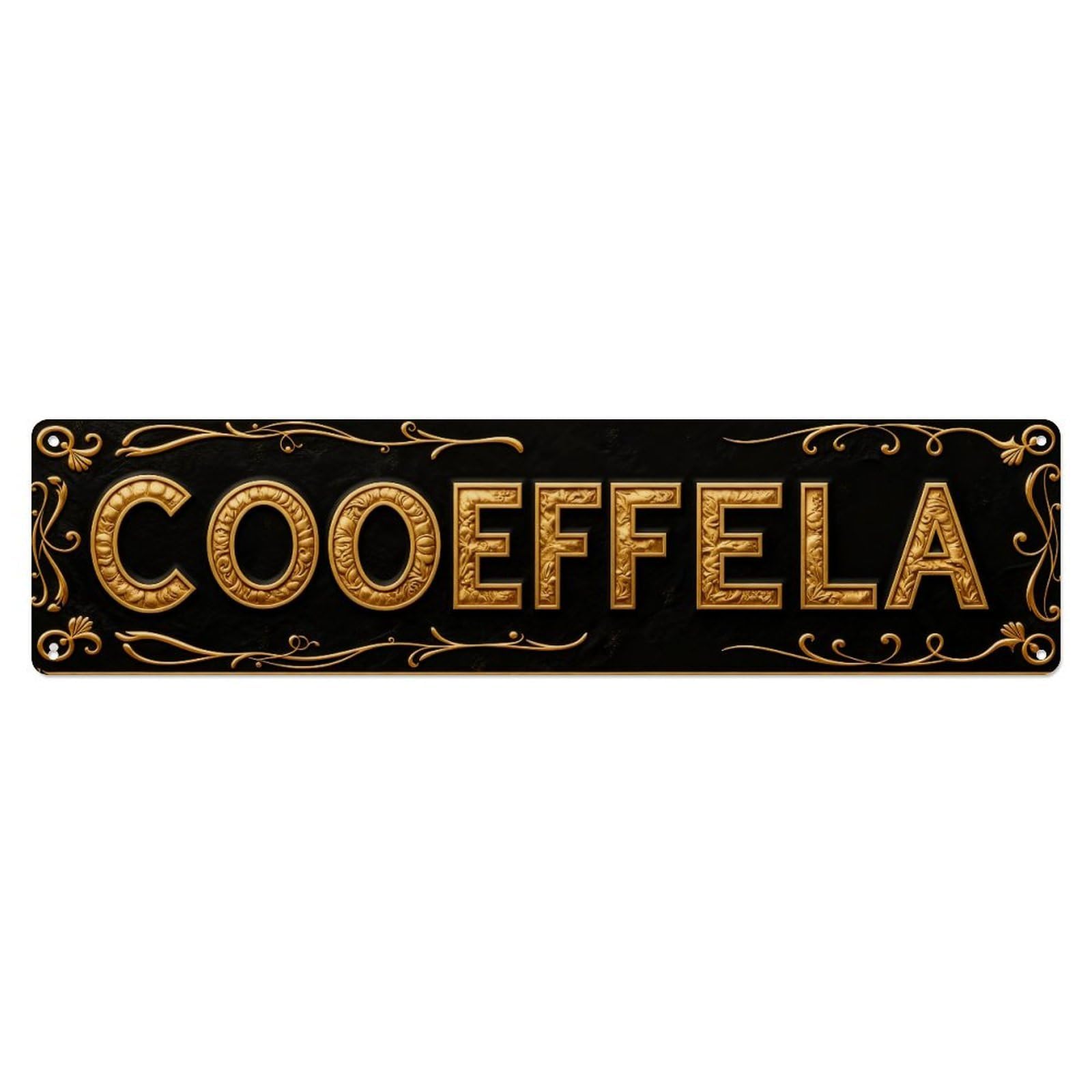 Golden Ornate Text Design Pattern Metal Tin Sign Plaque