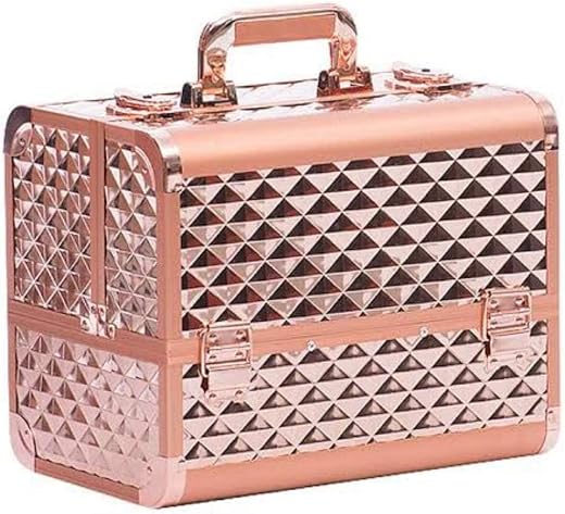 Adson Professional Beauty Makeup Cosmetic Vanity Case (Diamond Cut Smoke Rose Gold)