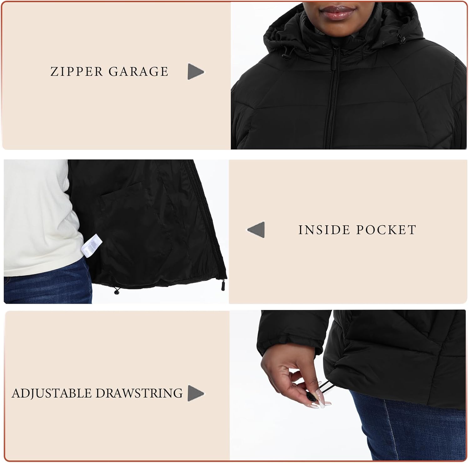 Plus Size Women's Packable Puffer Jacket 1X-6X Water-Resistant Lightweight Winter Coat(Exclusively for Plus Size) - Image 5