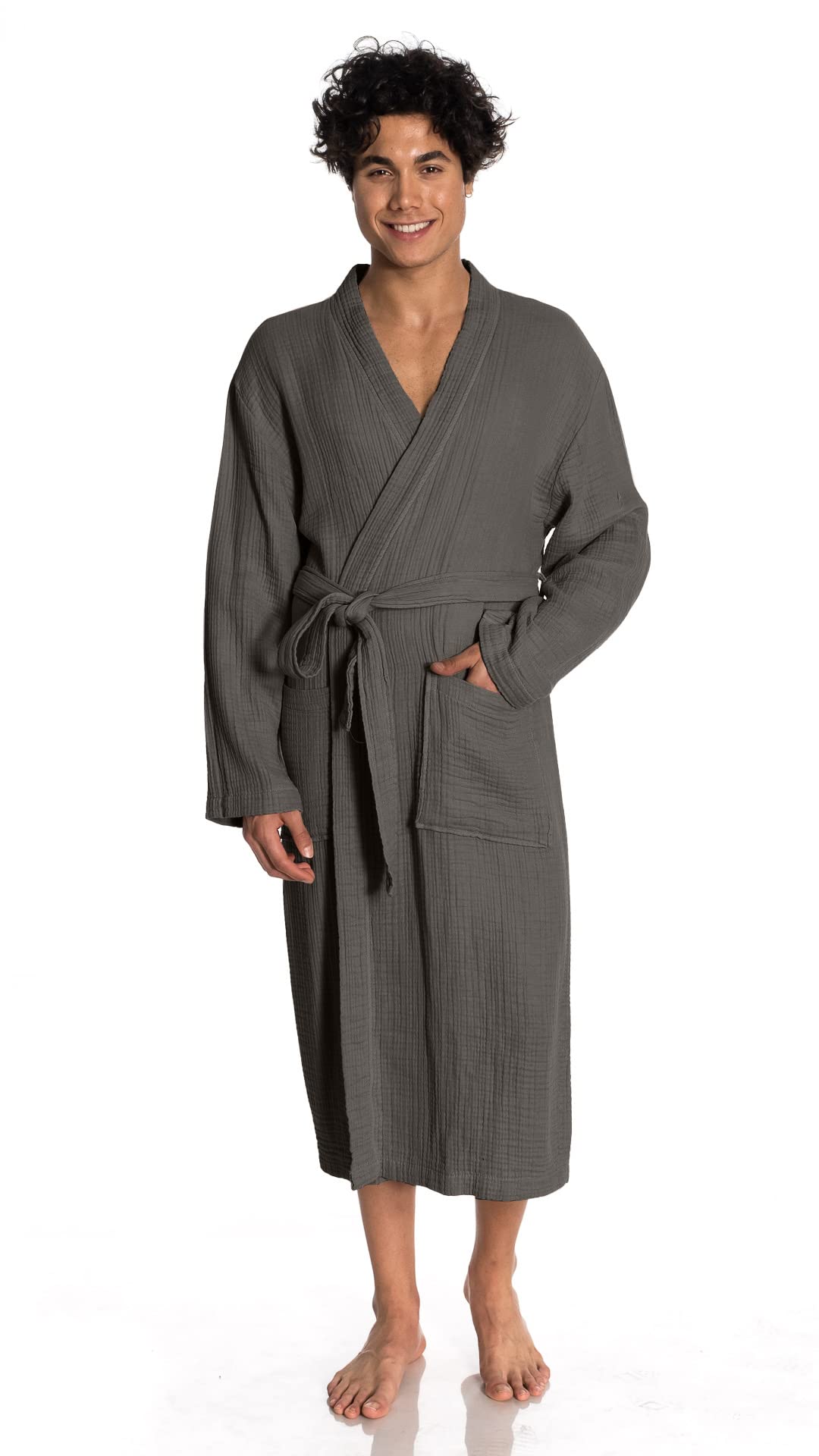 ORMES Muslin Unisex Bathrobe Women & Men, 100% Cotton Kimono Lightweight Robe | Long Robes Soft, Absorbent, Spa robes