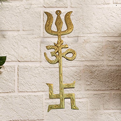 Divya Mantra Combo of Indian Traditional Trishul Om Swastika Yantra Spiritual Metal 8.5" Wall Hanging Showpiece Ornament/Hindu Religious Trisakthi Vastu Pooja Item Collectible - Home Decor Gift - Image 3