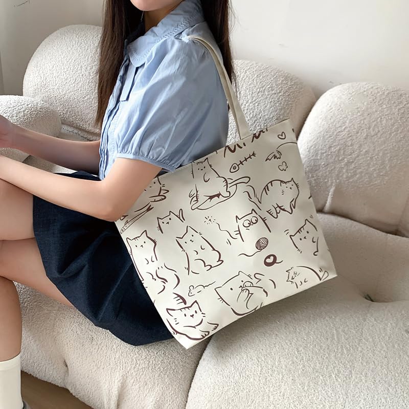 Image of BROGBUS Classics Canvas Tote Bags for Women Girls Canvas Handbag Zipper Large Capacity Shoulder Bag for College Office Use