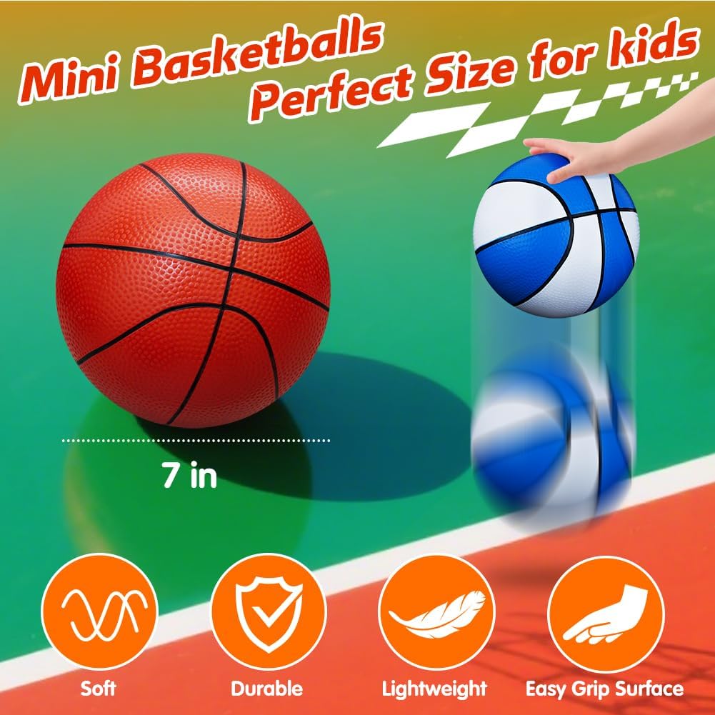 5 Pcs Mini Basketballs Set-7 Inchs Small Basketballs with Pump,Toddler Kids Birthday Gifts,Boys Girls Rubber Ball Over the Door Hoop Replacements,Indoor Outdoor Sports Toys Pool Beach Fun,Party Favors image 3 of 6 B0F6T9KFD4