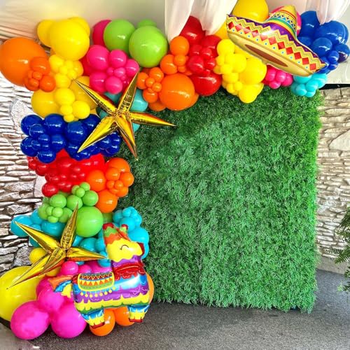 Image of Mexican Fiesta Party Decorations, 144Pcs Cinco De Mayo Rainbow Balloons Arch Garland Kit Cactus Llama Sombrero Explosion Star Foil Balloons for Taco Twosday Carnival Hawaii Tropical Birthday Party