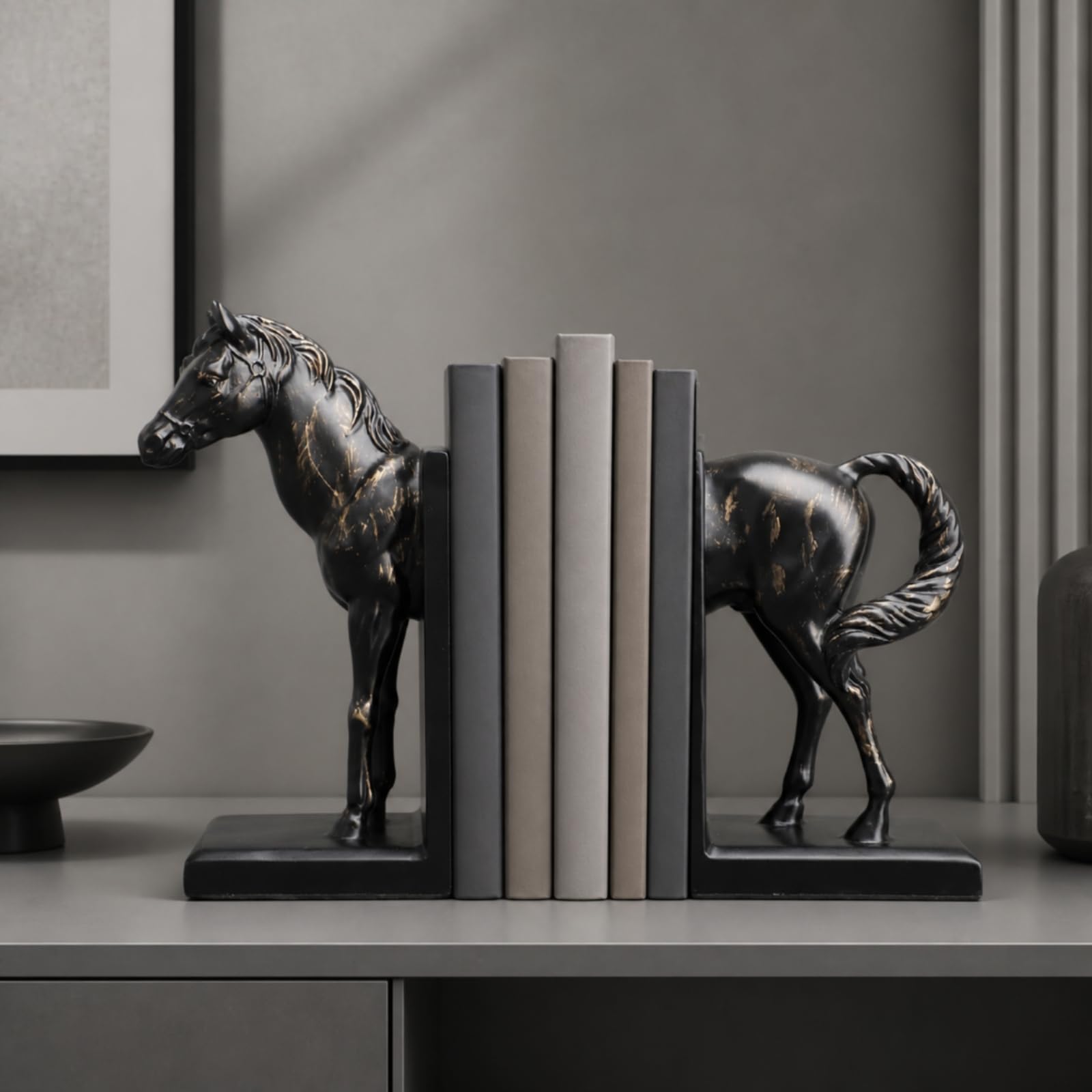 Serre-Livres en Résine Sculptural Sculpture Serre-Livres Sculpture Style Européen pr Bureau, lon, Bibliothèque