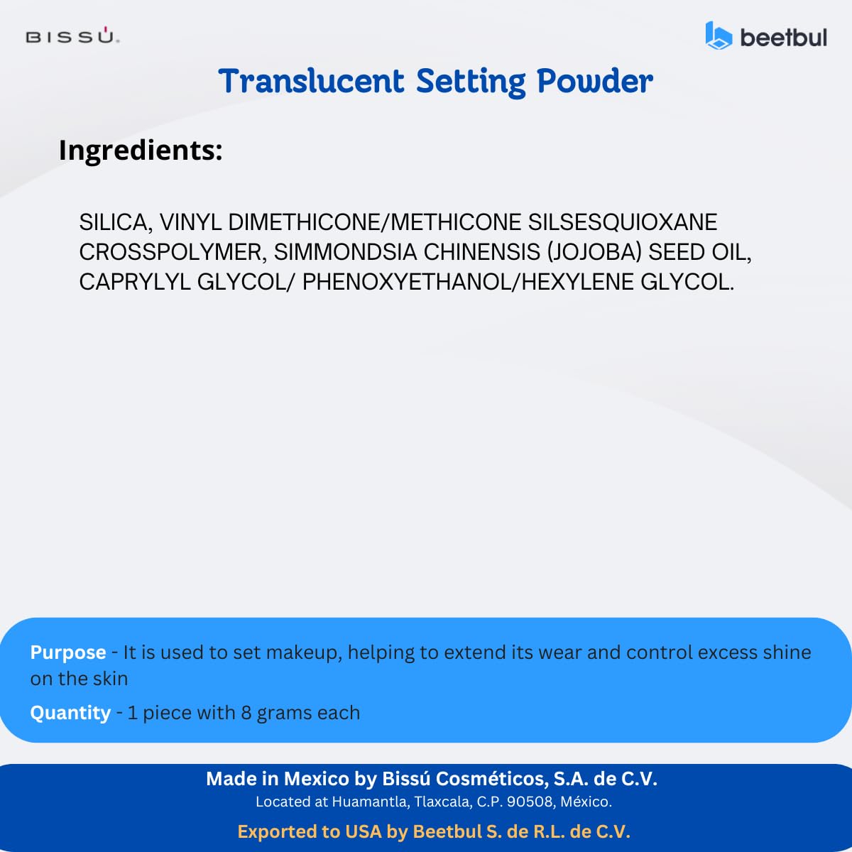 Beetbul Makeup Kit: Bissú Translucent Setting Powder 8g + Velvet Puff + 2 Finger Puffs + Sponge, Matte Shine Control - Image 5