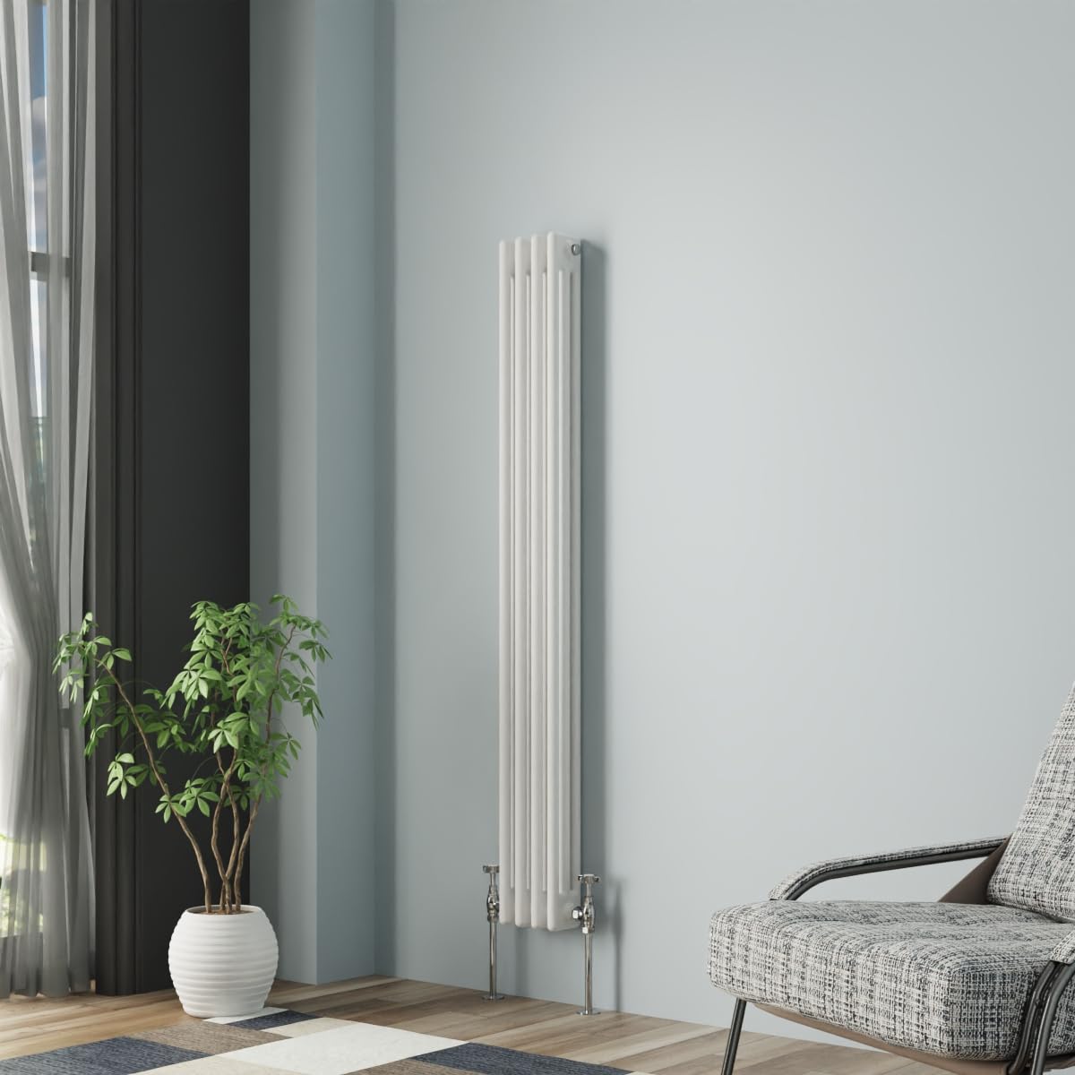 NRG Column Radiator Gloss White 1500x202mmTriple Traditional Cast Iron Style Heater Interior Designer Vertical Bathroom Radiators