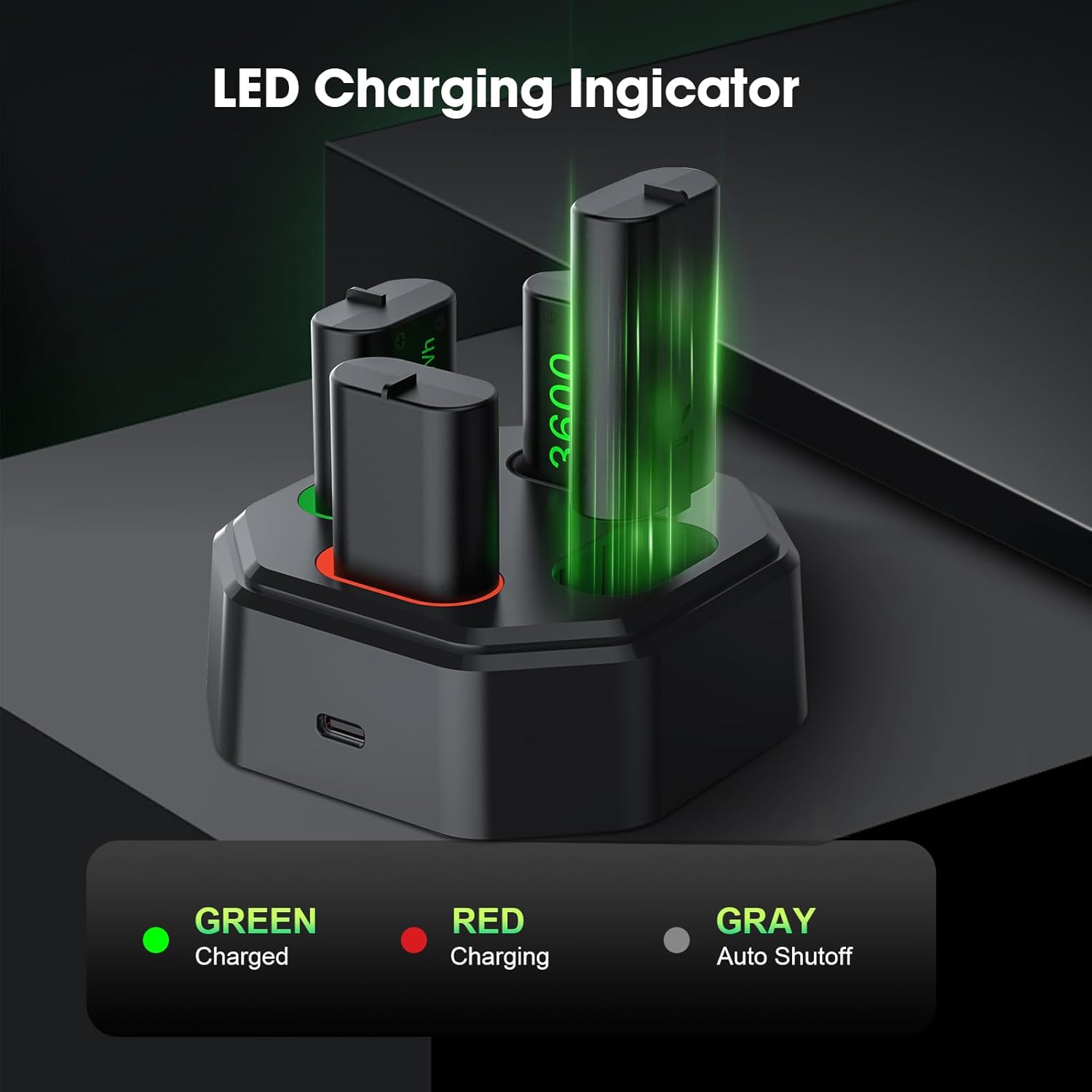 Rechargeable Battery Pack for Xbox One Controller Charger with Upgraded Version 4x3600mWh Batteries, Compatible with Xbox Series X/S, Xbox One S/X/Elite, Witch Fast Charging Station, Type-C Cable