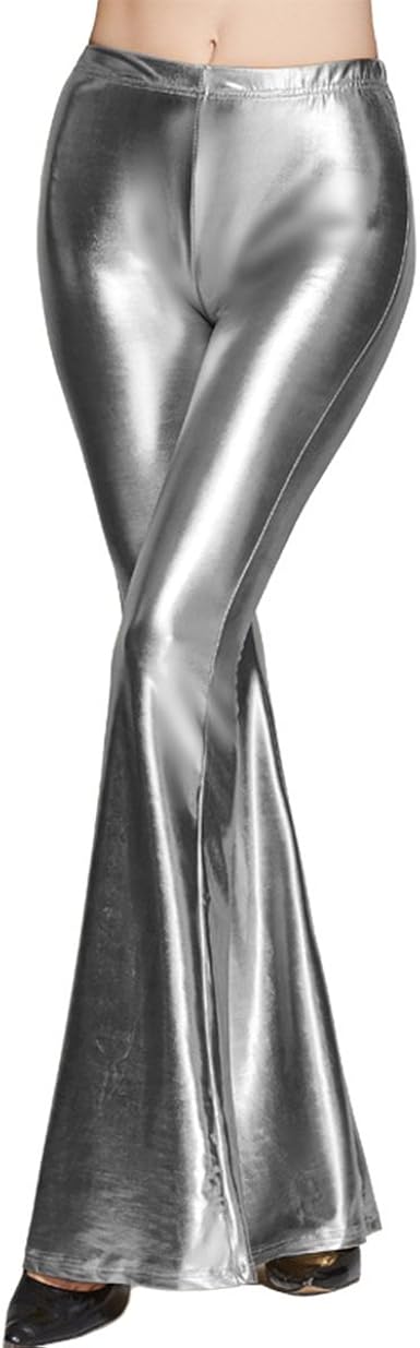 Amazon.com: ourfashion Mujer Pierna Ancha Pantalones metálico líquido  elástico Bell parte inferior acampanada pantalones, XXL, Plateado : Ropa,  Zapatos y Joyería