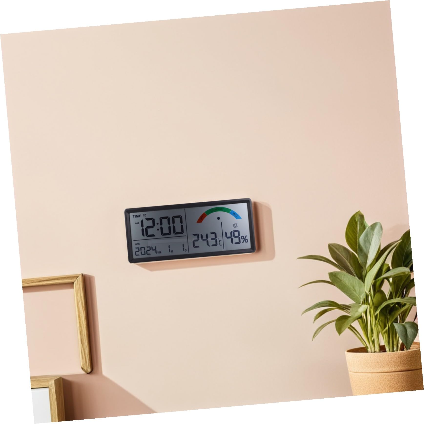 Mikikit Reloj Digital de Pared con Pantalla LCD Grande de Termohigrómetro Integrado con Alarma Temperatura Humedad Fecha y Día Multifuncional para Sala y Escritorio
