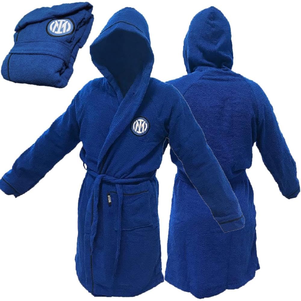 hermet Accappatoio INTER Accappatoi Uomo con Cappuccio FC INTERNAZIONALE Calcio bagno Piscina Mare Personalizzabile con Nome Ricamato PS 02196-RIC
