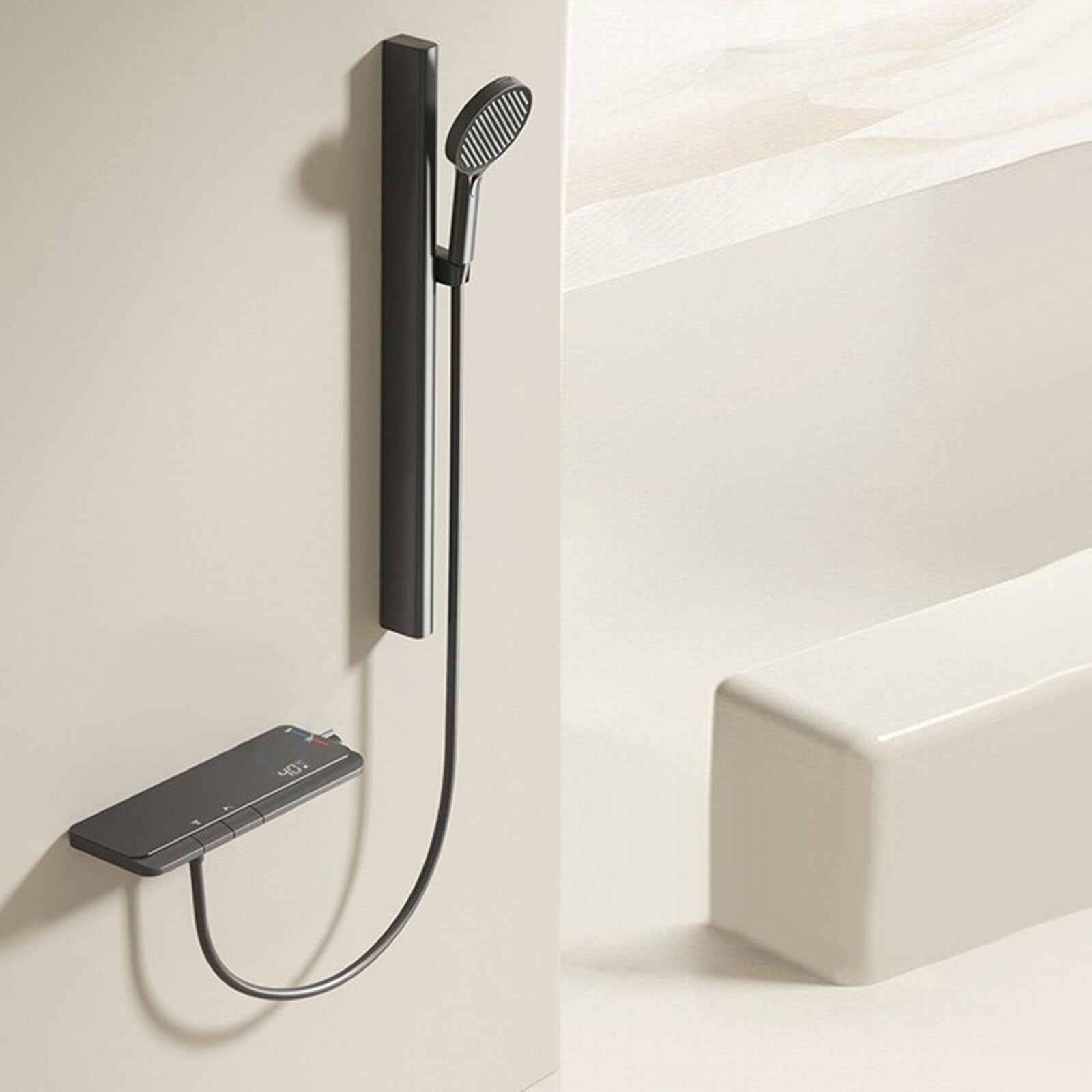 Robinet thermostatique douche et baignoire mural gris affichage LED