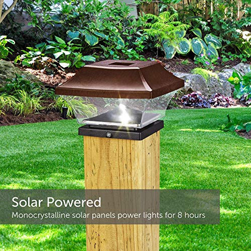 NOMA Solar Post Lights | Waterproof Outdoor Cap Lights for 4 x 4 Wooden Post, Deck, Patio, Garden, Decor or Fence | Warm White LED Lights, 8-Pack (Bronze)