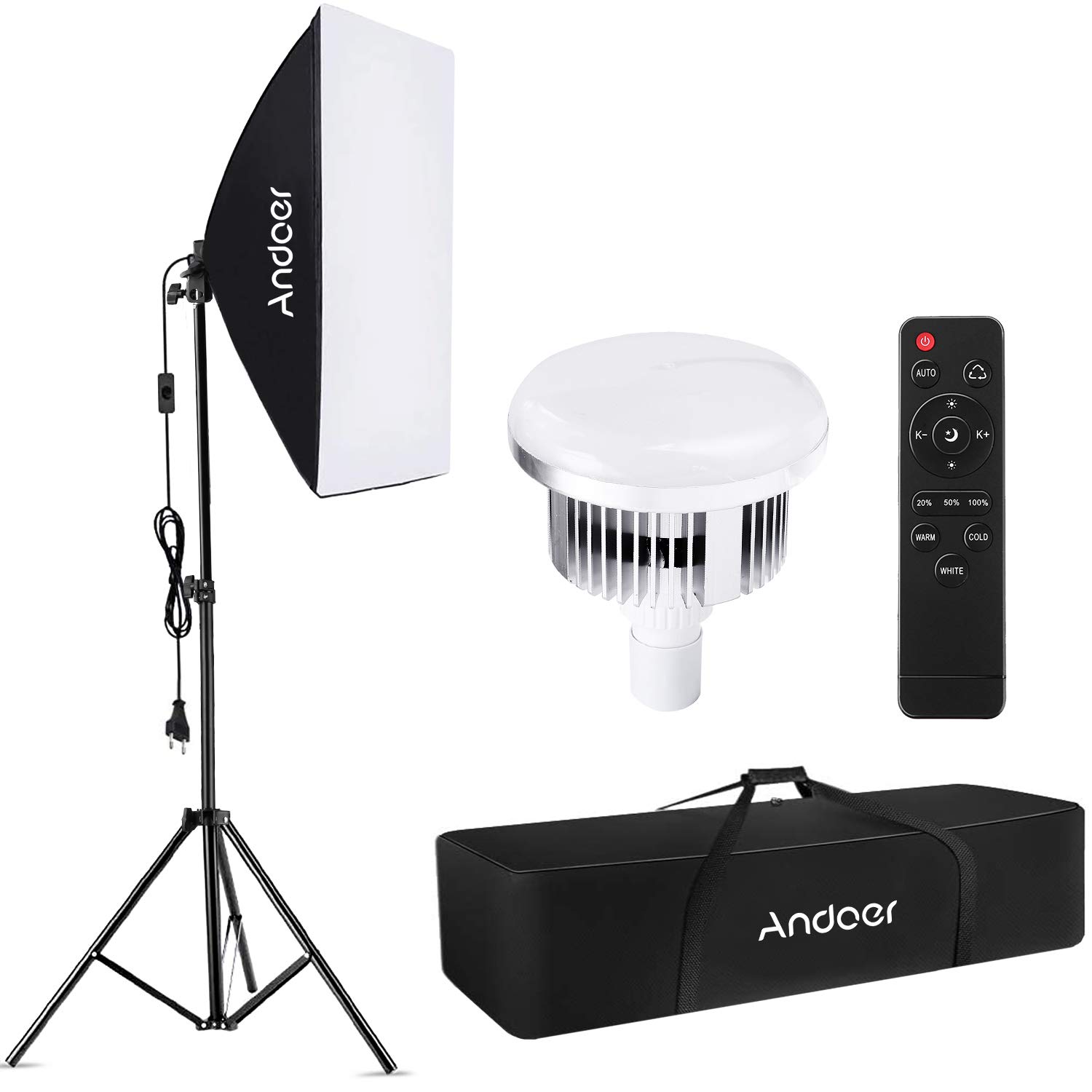Andoer Zestaw oświetlenia studia fotograficznego Softbox z 85 W 2800 K-5700 K dwukolorowa temperatura światła LED 50 x 70 cm Softbox pilot zdalnego sterowania do portretów studia fotograficznego zdjęć produktu nagrywanie wideo