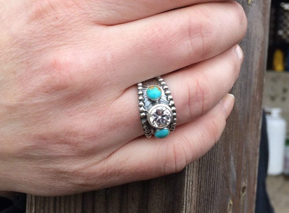 Turquoise Wedding Ring for women, Sterling Silver Turquoise Ring, Handmade Engagement Ring