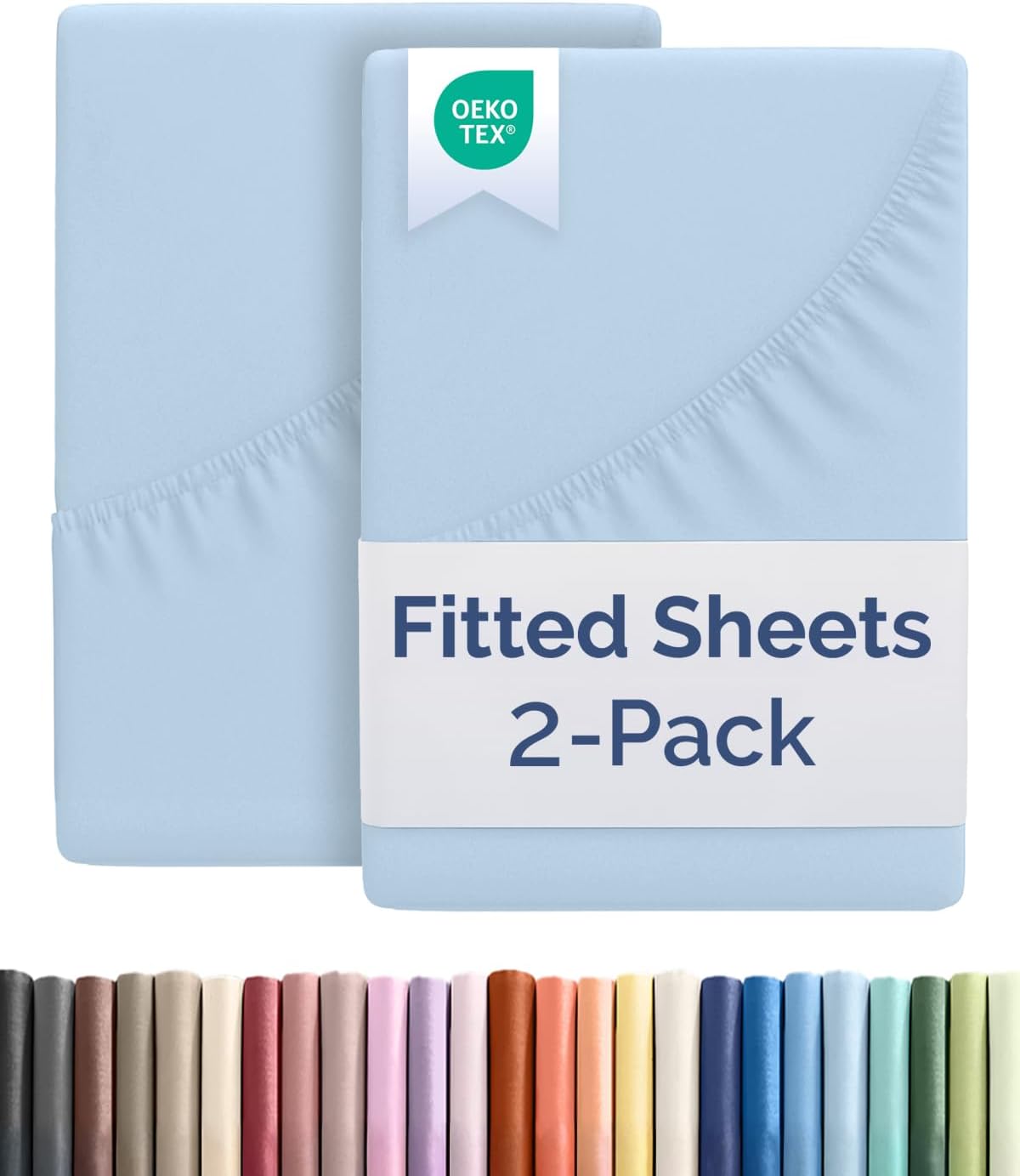 King Size Fitted Bed Sheet - Pack of 2 Single Fitted Bottom Sheet Only - Fits Mattress Up To 16" Deep Pockets - Extra Soft, Cozy, Breathable & Cooling - Hotel Quality, Fade & Wrinkle Free - Light Blue