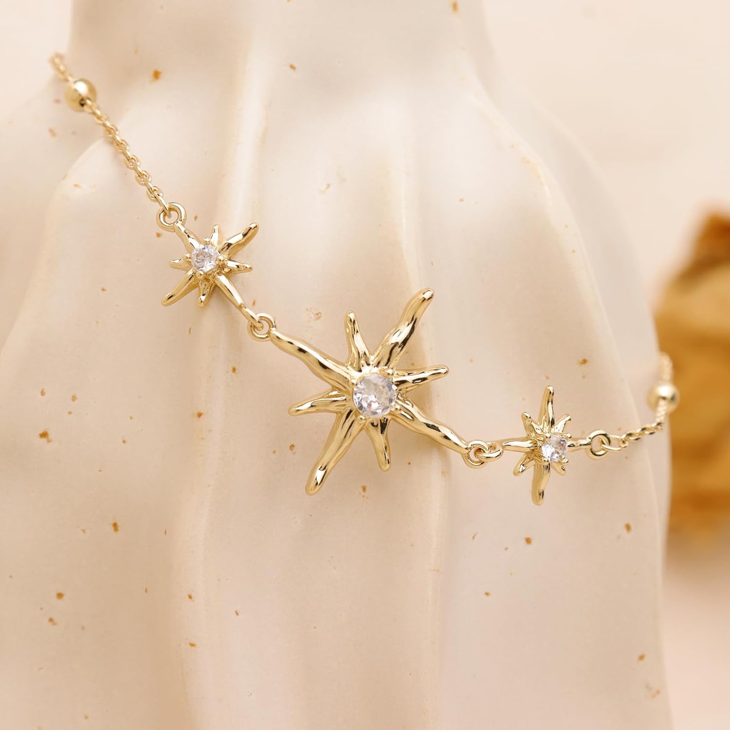 Gold Flower Rhinestone Link Bracelet for Women, Handmade Pearl Cubic Zirconia Stackable Summer Beach Chain Bracelets Jewelry Accessories Gift - Image 4