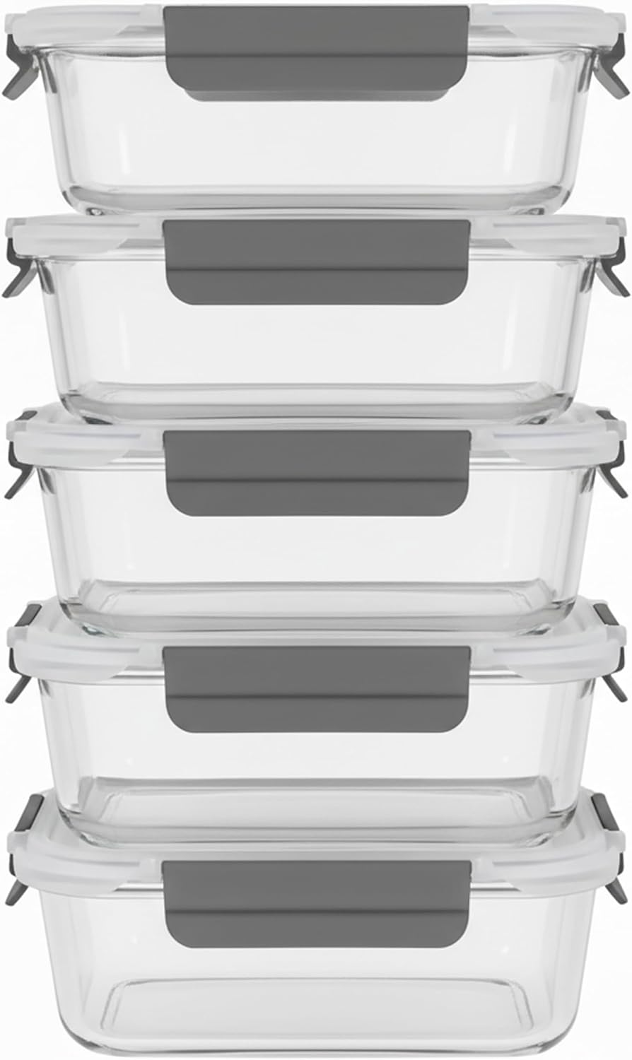 ECOBERI 4.5 Cup Glass Meal Prep Containers with Lids & Silicone Sleeves, 5-Pack Airtight, Leak-Resistant Food Storage Containers for Fridge, Freezer, Oven & Microwave