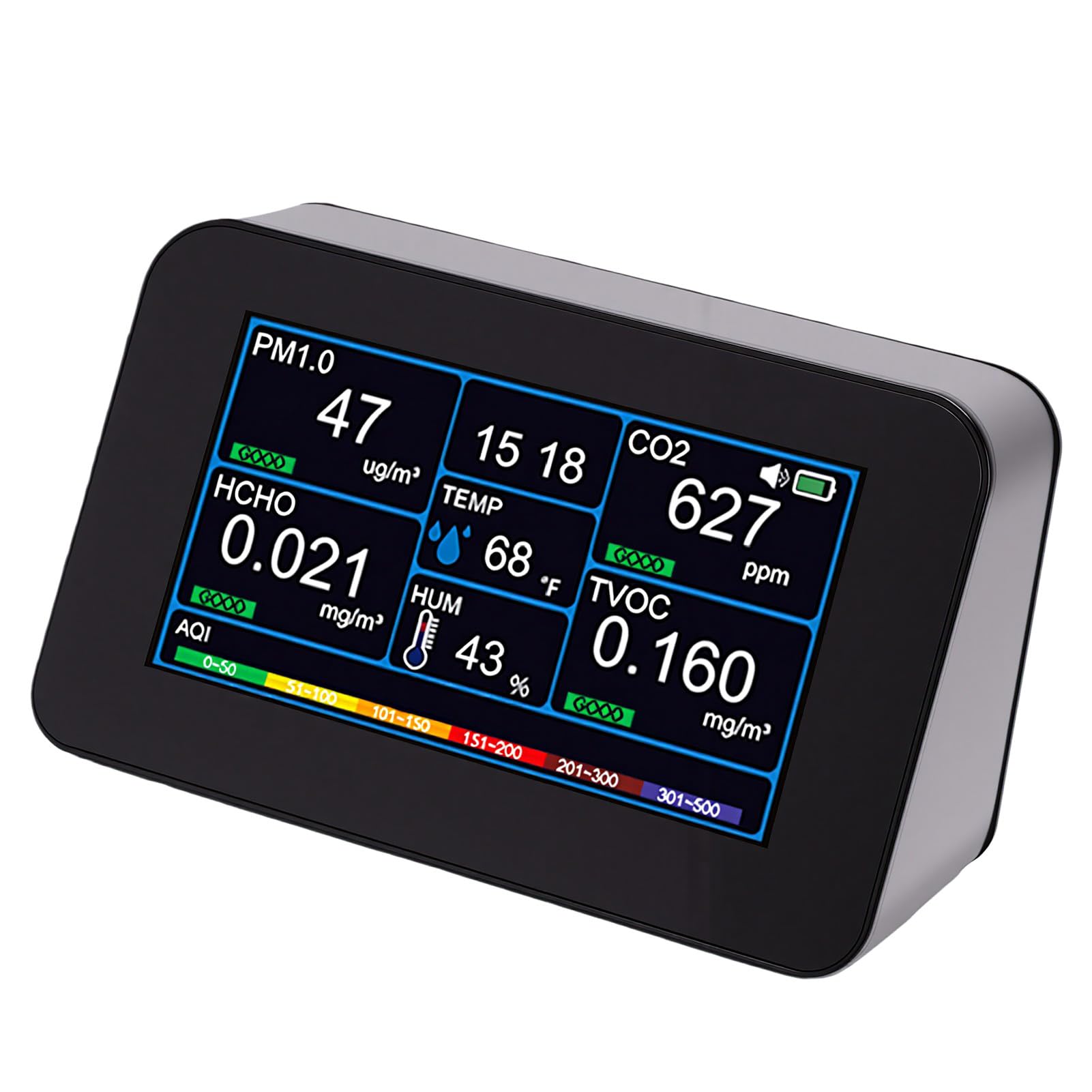 Generic Monitor de Calidad del Aire 11 en 1 para Información sobre Salud, Detección de CO2 HCHO PM2.5 en la Oficina en el Hogar, Probador Portátil Recargable con Pantalla de 4,3"
