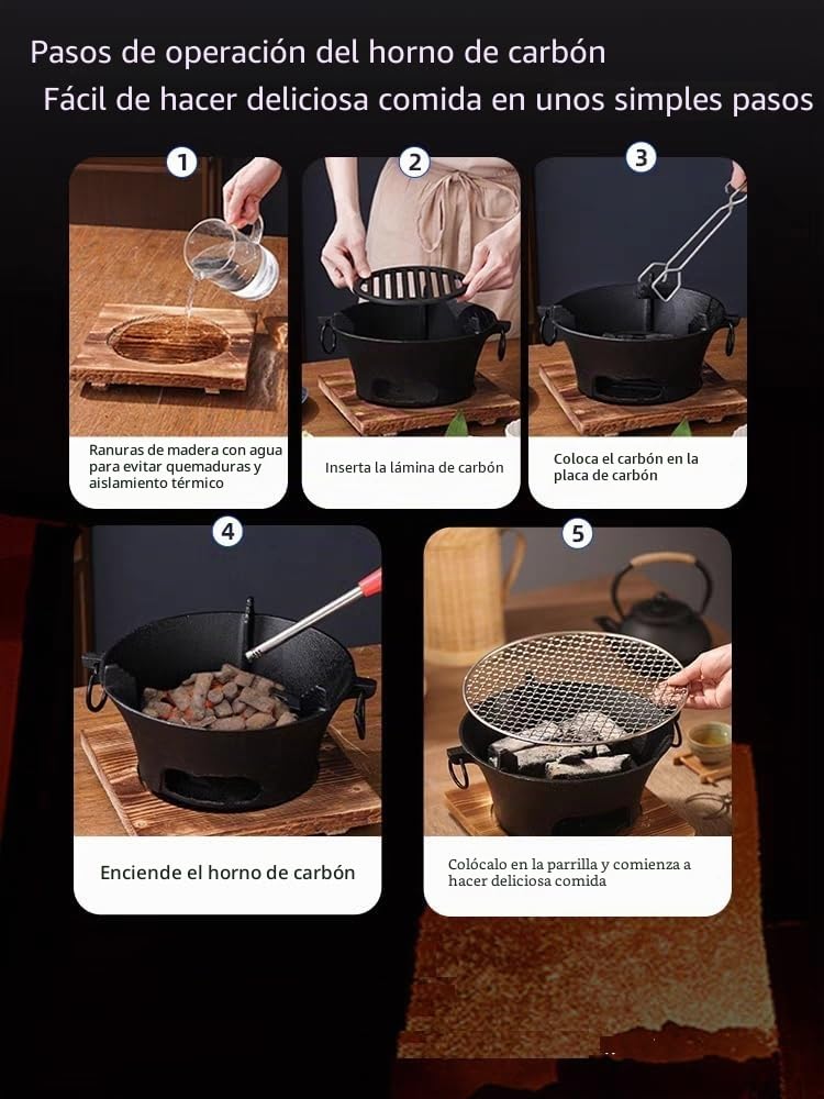 Parrilla de carbón de hierro fundido, estufa portátil de camping, parrilla de barbacoa portátil, pequeñas parrillas de carbón, estufa de camping - Hierro fundido, duradera (28 cm)