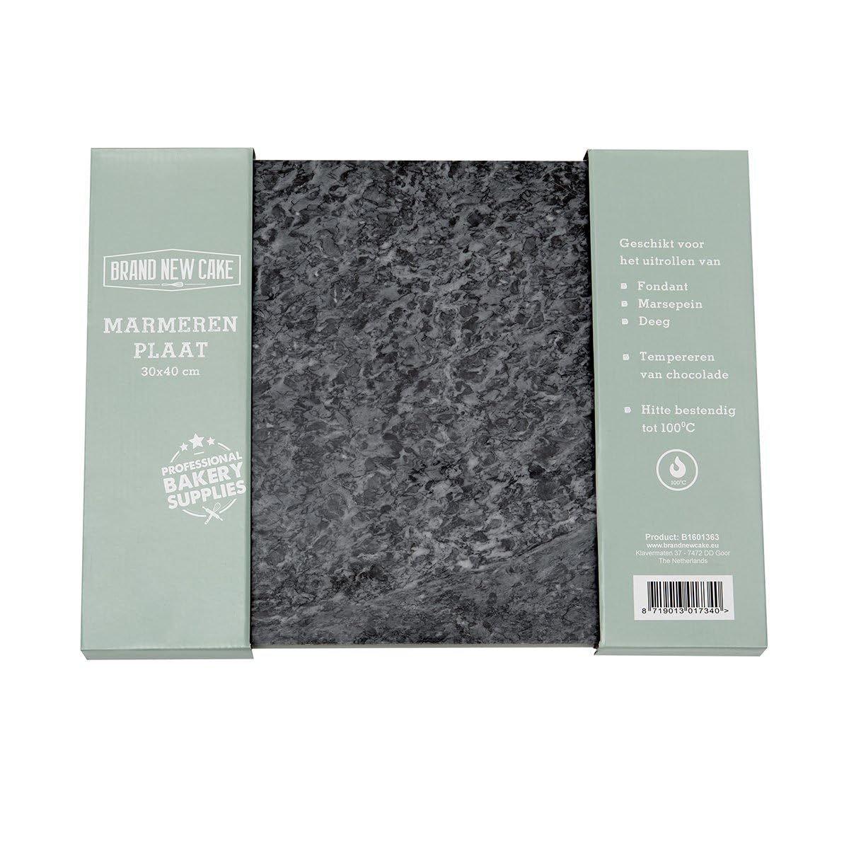 BrandNewCake® Tabla de Mármol 30x40cm - Piedra Natural de Mármol - Ideal para Servir y Templar Chocolate - Negro/Gris