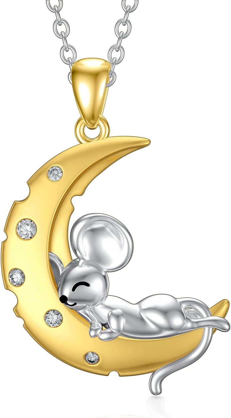 PELOVNY Mouse/Penguin/Fox Necklace for Women 925 Sterling Silver Animal Pendant Necklace Birthday Christmas Jewelry Gifts for Mom Daughter Wife Sister