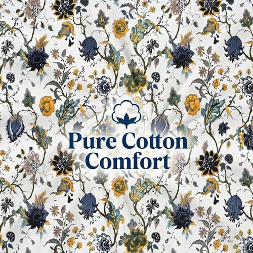 Image of Mafatlal Saanjh 144 TC Pure Cotton Single Bedding Set 90x60 Inch | Floral Artwork Design | Smooth Texture Finish | Lightweight Air Circulation | Hand Crafted | Pillowcase Included | Multihued