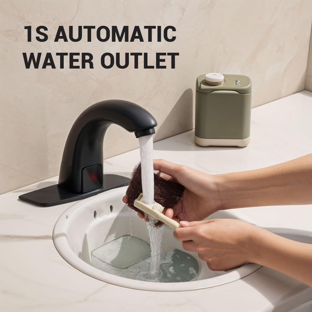 Robinet de salle de bain sans contact avec détecteur de mouvement automatique avec plaque de recouvrement et mélangeur de température, robinet mains libres activé par le mouvement, robinet