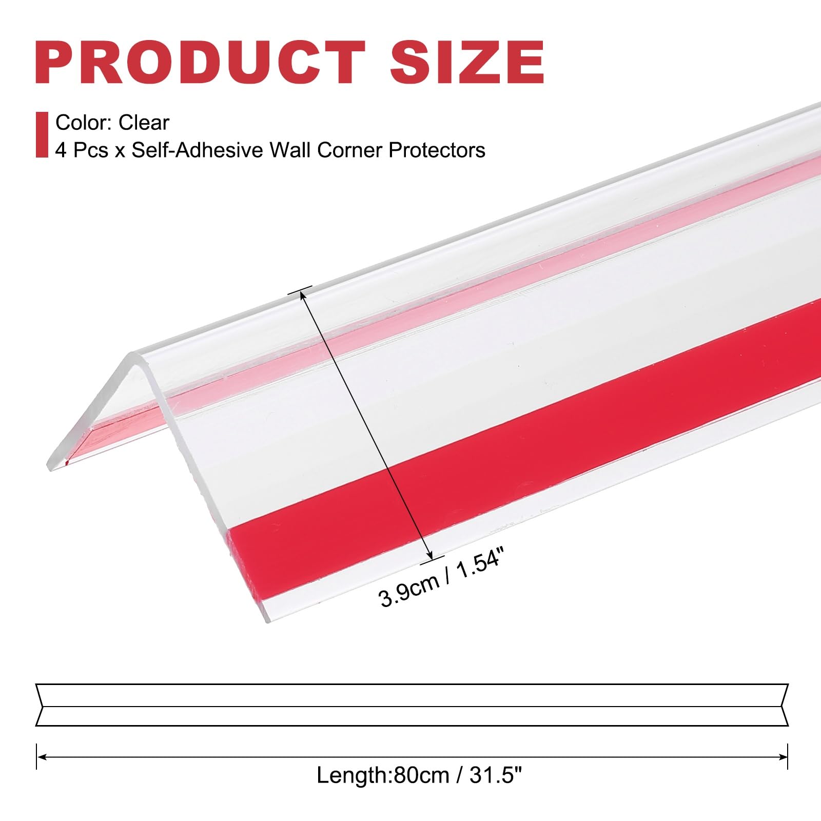 QUARKZMAN 4 Piezas Protector De Esquina para Pared Autoadhesivo Transparente para Puerta Pared Mesa Mueble Borde De Gabinete 31.5" x 1.54"